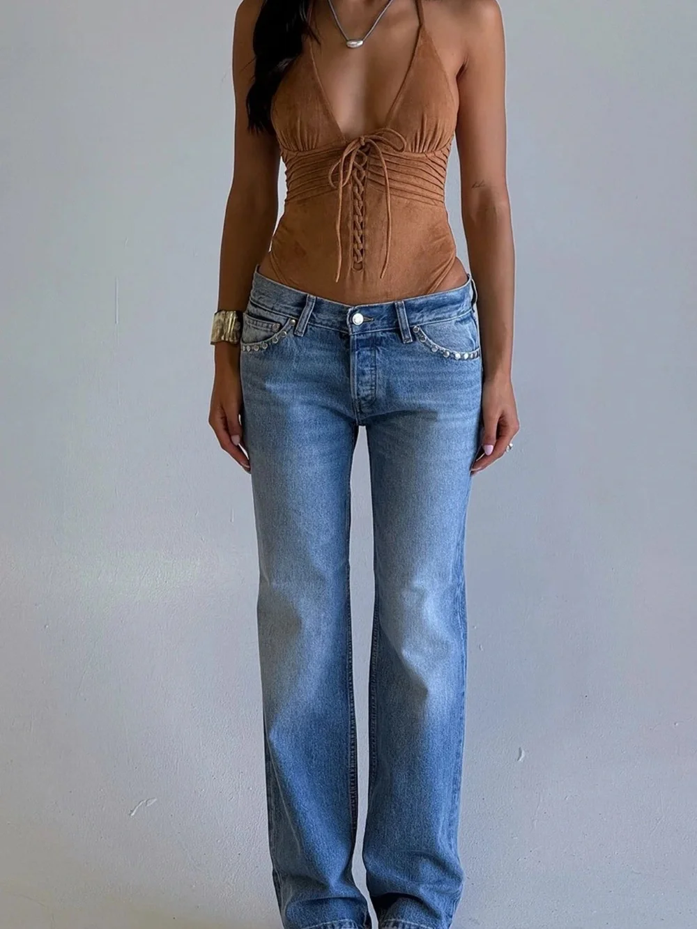 Frankie’s Bikinis x Bella Hadid Suede One Piece Swimsuit Bodysuit